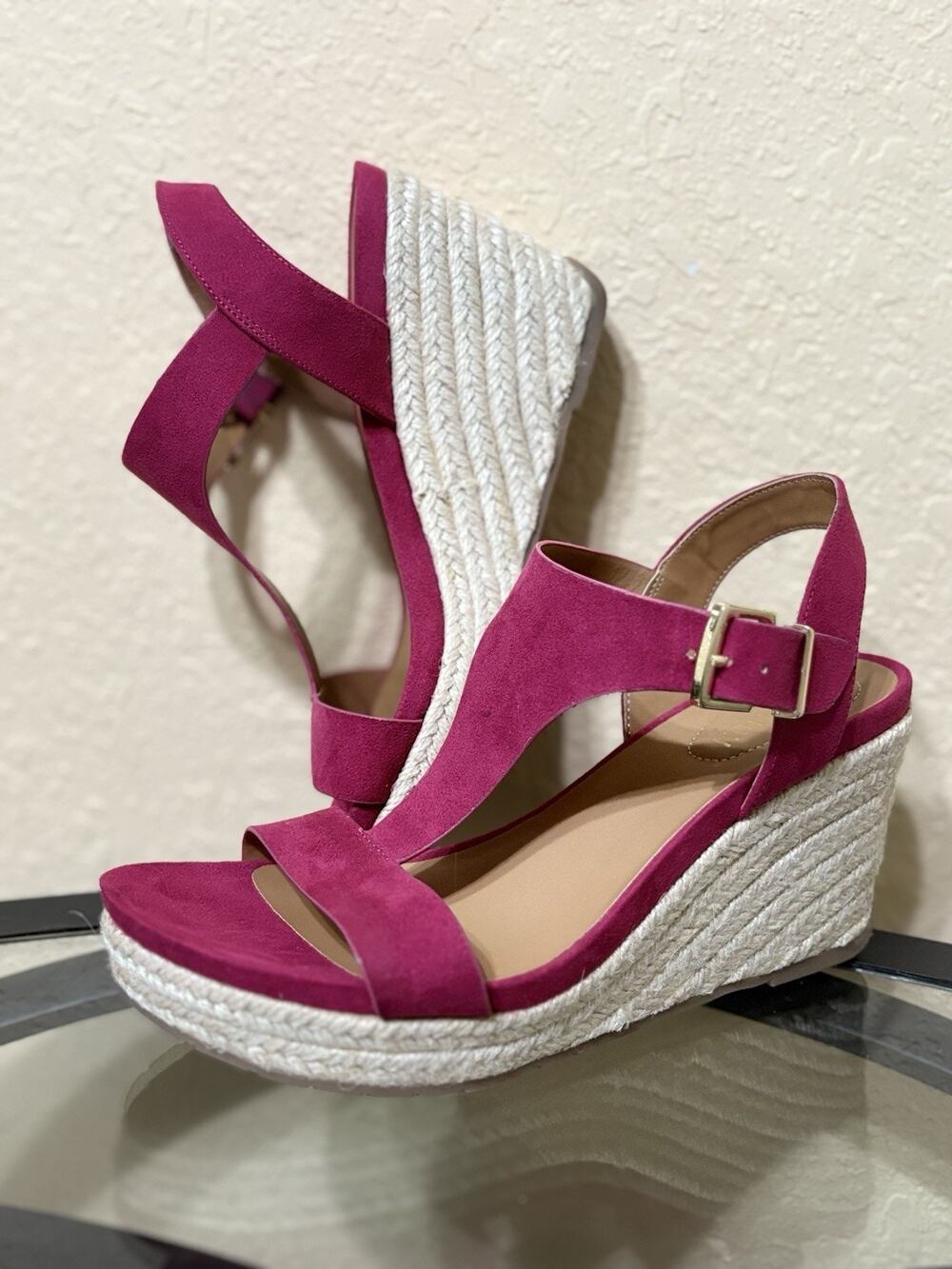 Kennth Cole Reaction Card Wedge Pink Espadrille Sandal Womens Size 6.5